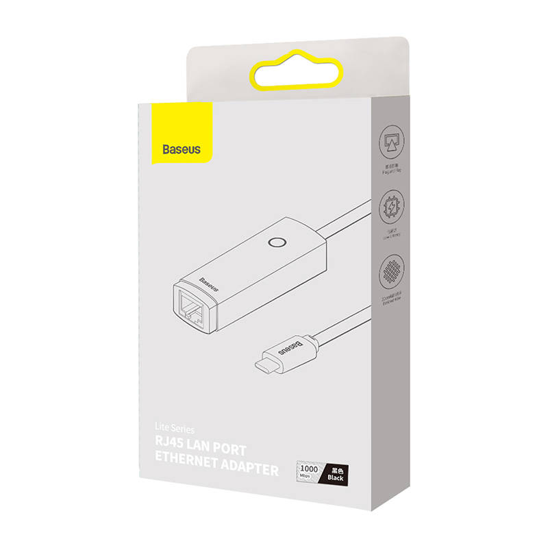 Baseus Αντάπτορας Δικτύου Lite Series USB-C σε RJ45 (Μαύρο)