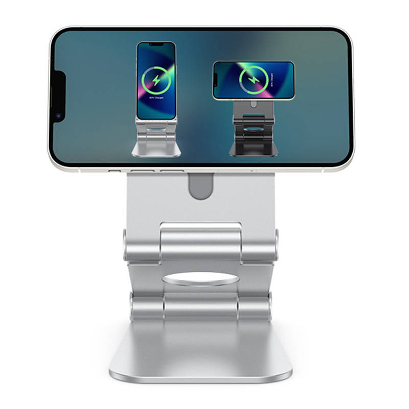 Phone stand with charger holder Omoton MS02 for iPhone 12 (silver)