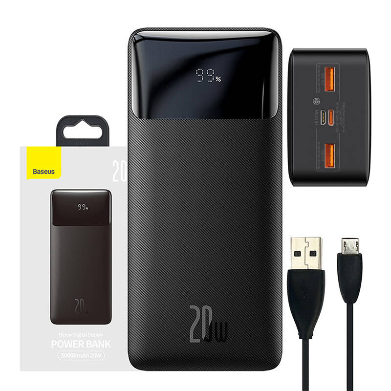 Baseus Powerbank Bipow 30000mAh 20W (Μαύρο)