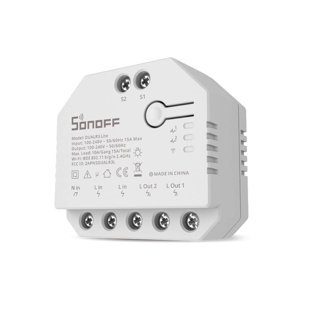 Sonoff Έξυπνος Ενδιάμεσος Διακόπτης Wi-Fi WiFi Dual R3 Lite (Λευκό)
