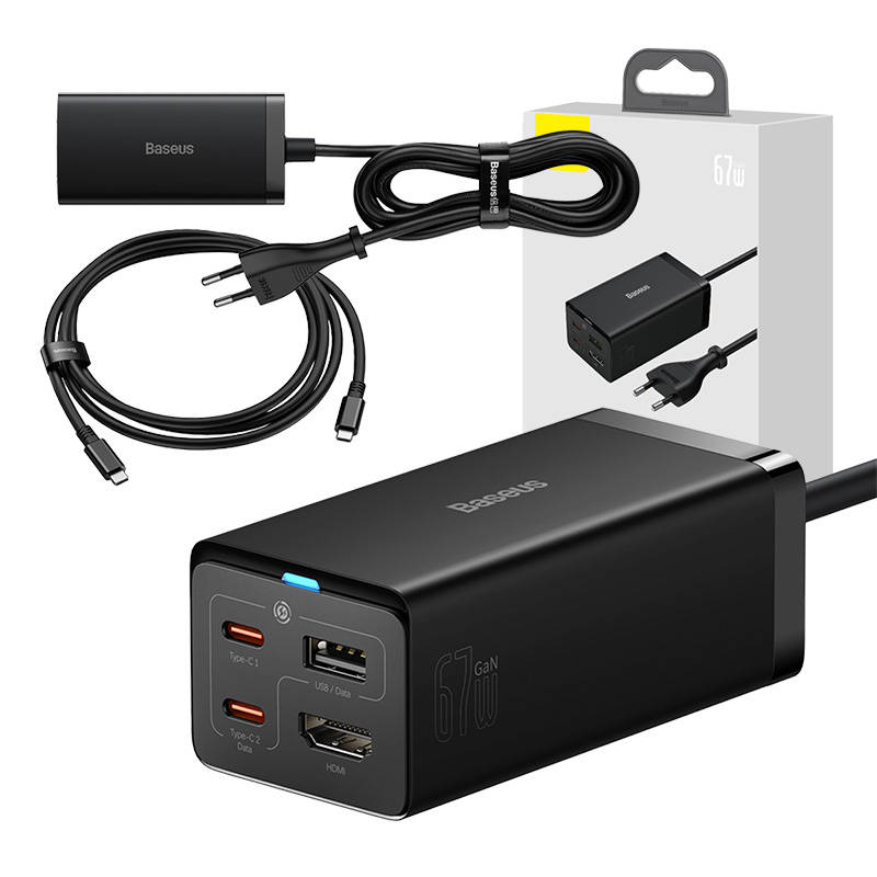 Baseus Φορτιστής GaN5 Pro 2xUSB-C + USB + HDMI 67W (Μαύρο)