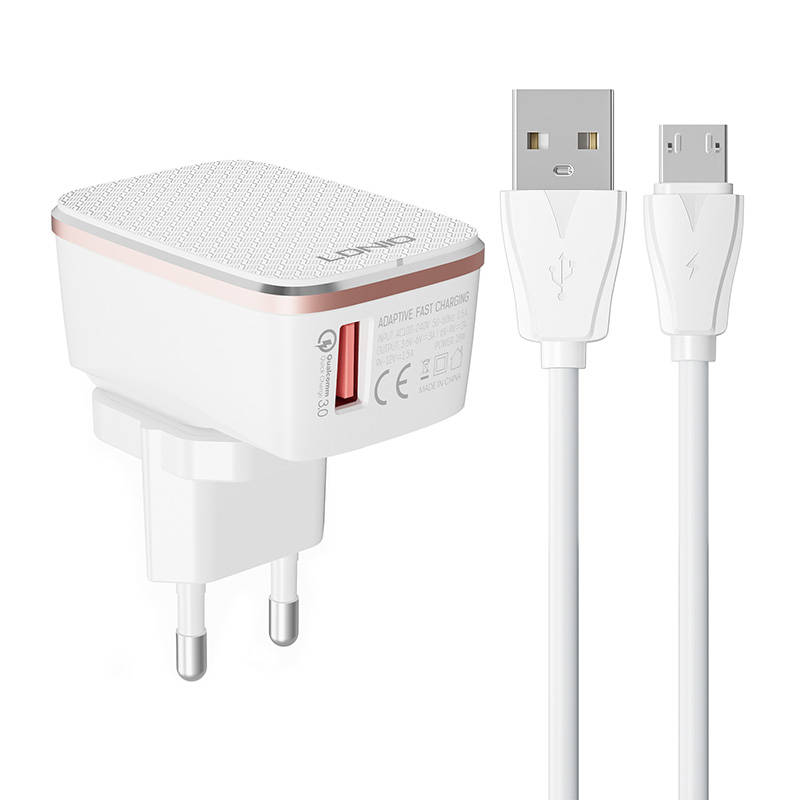 LDNIO Φορτιστής A1204Q 18W με Καλώδιο MicroUSB (Λευκό)