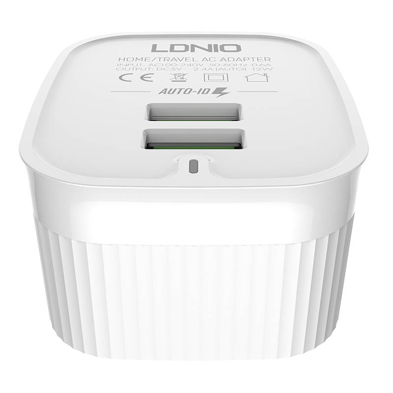 LDNIO Φορτιστής A201 2USB με καλώδιο MicroUSB (Λευκό)