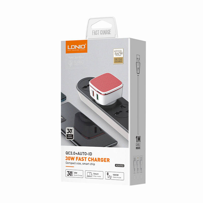 LDNIO Φορτιστής A2405Q 2USB με Καλώδιο USB-C (Λευκό/Κόκκινο)