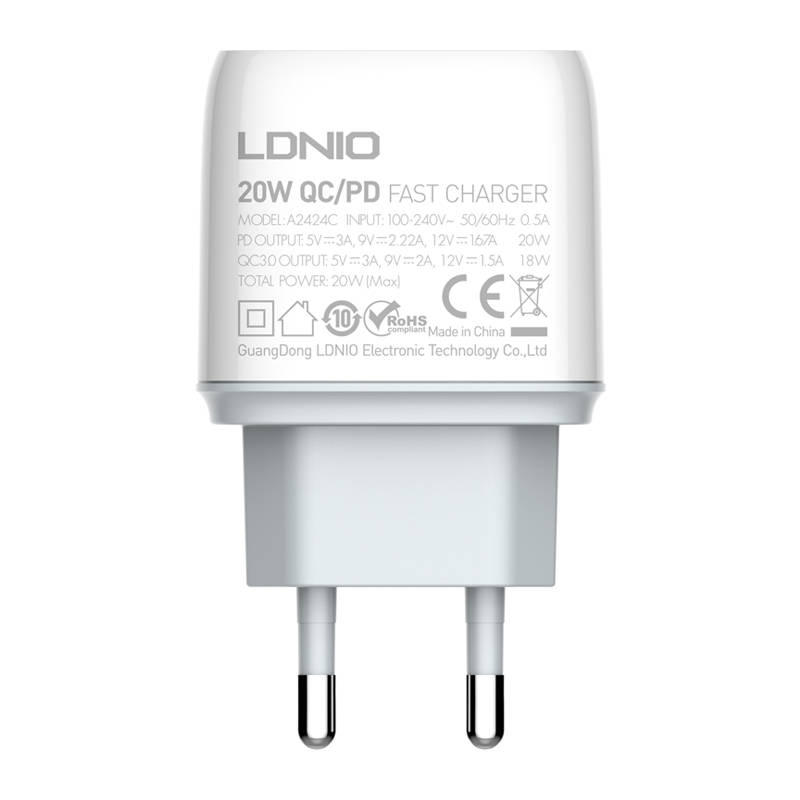 USB-C 20W με Καλώδιο USB-C (Λευκό)