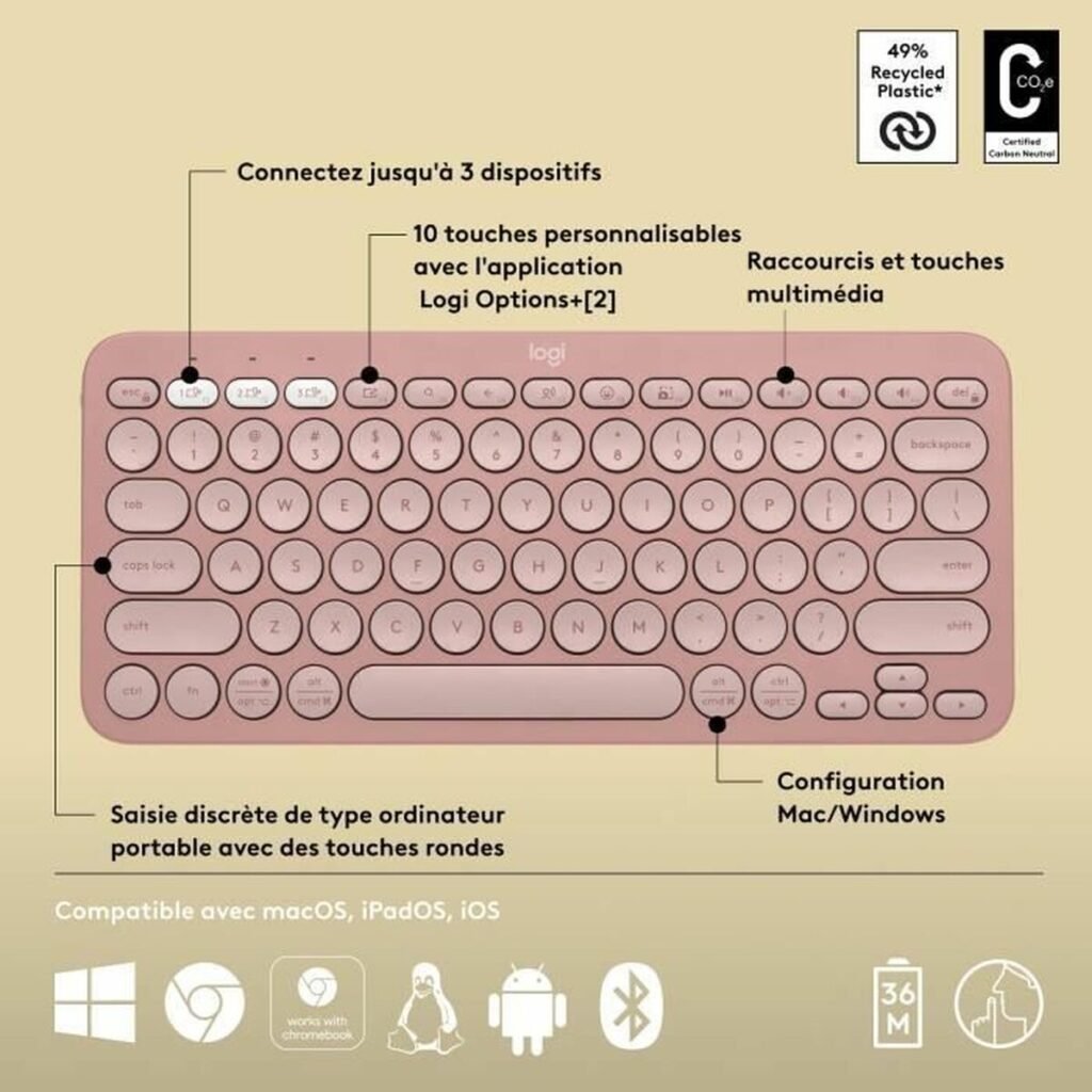 Πληκτρολόγιο Bluetooth με Bάση για Tablet Logitech K380 γαλλικά Ροζ AZERTY
