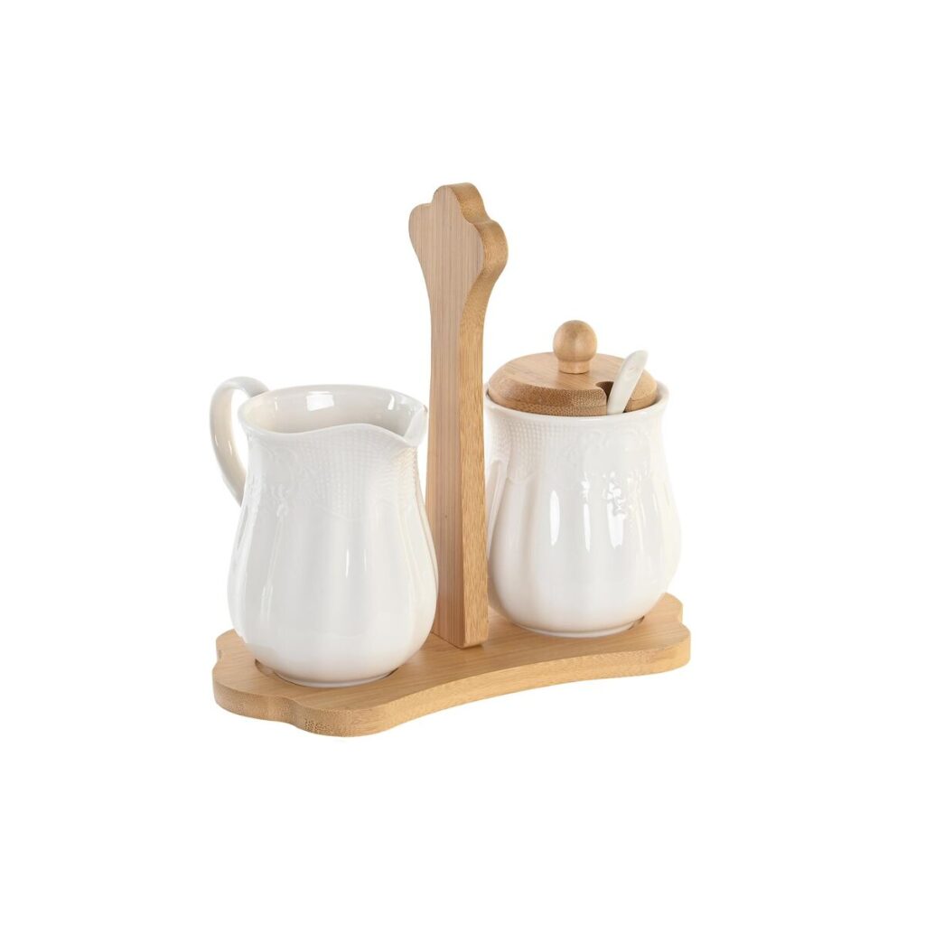 Ζαχαριερα και γαλατιέρα DKD Home Decor Λευκό Διακοσμητική κανάτα Αλουμίνιο Πορσελάνη 3 Τεμάχια 19