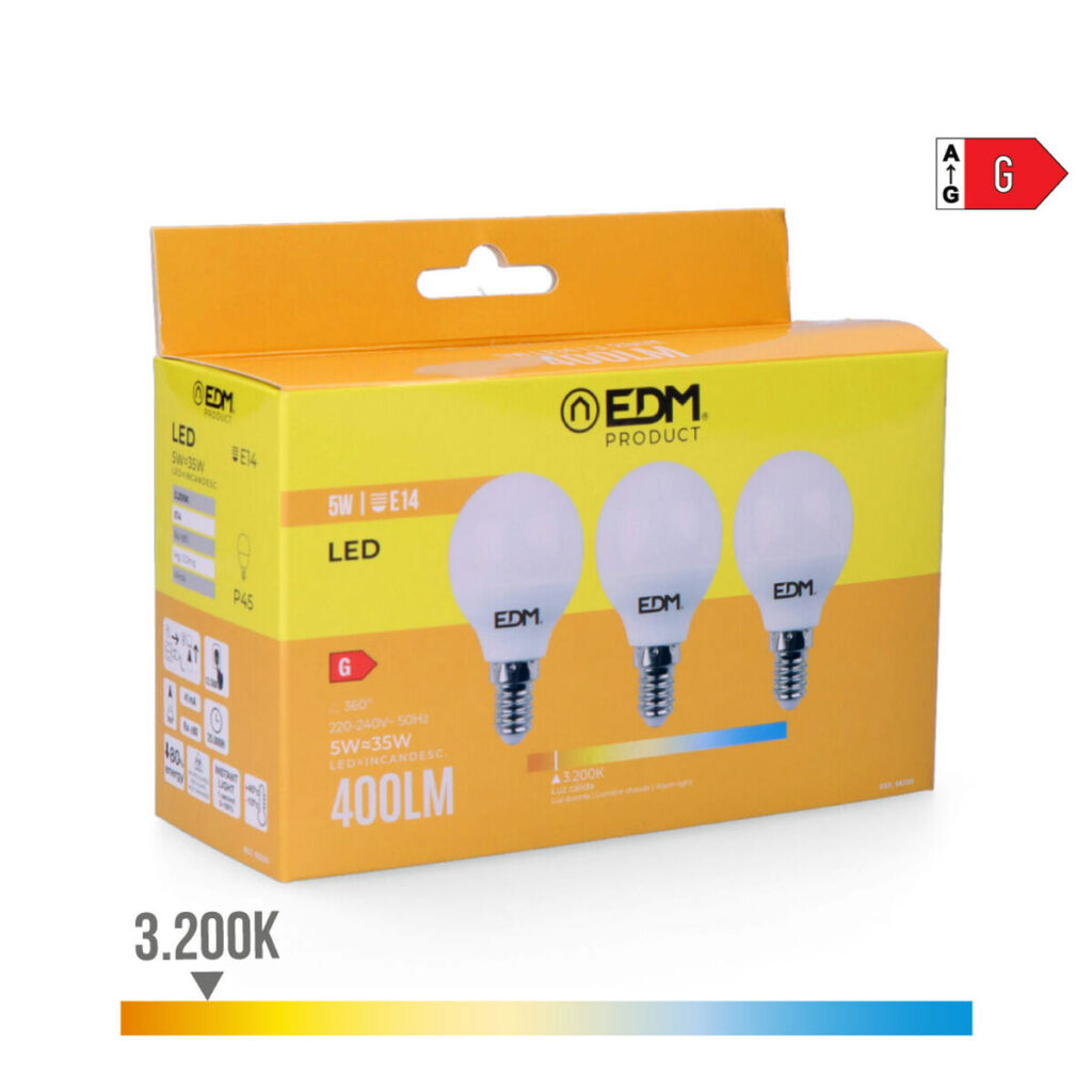 Pack of 3 LED bulbs EDM G 5 W E14 400 lm Ø 4