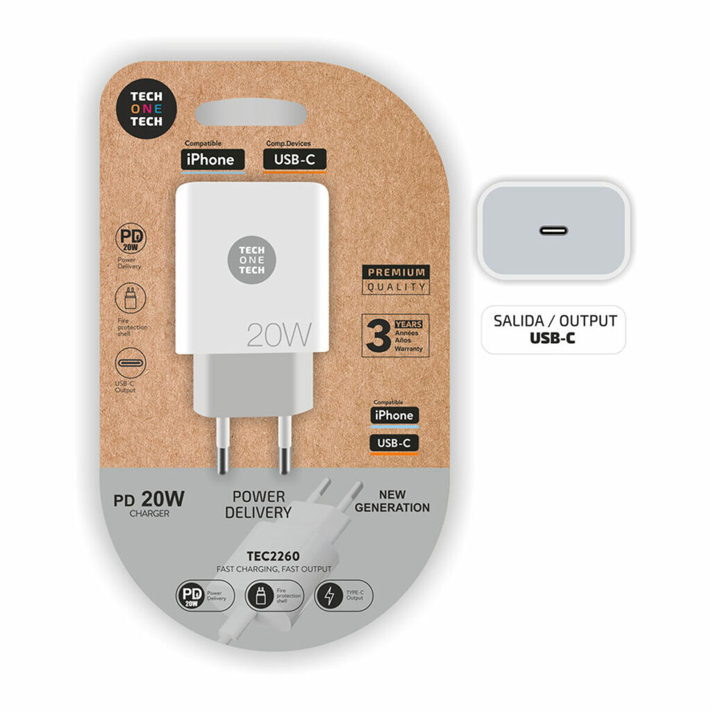 Φορτιστής Τοίχου Tech One Tech USB-C Λευκό 20 W
