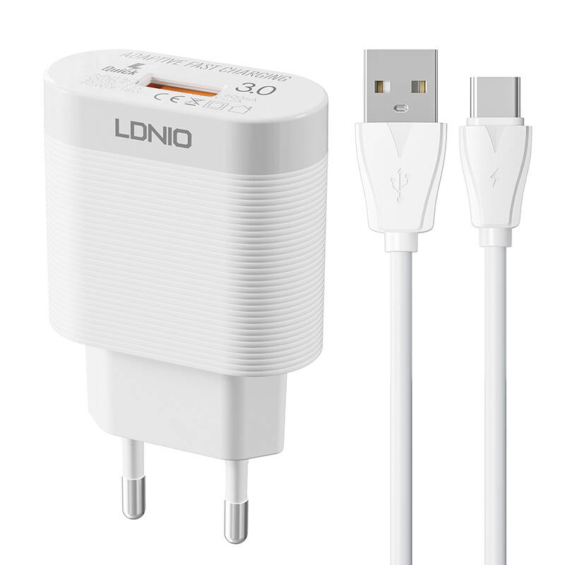 Wall charger LDNIO A303Q + cable USB-C 1m