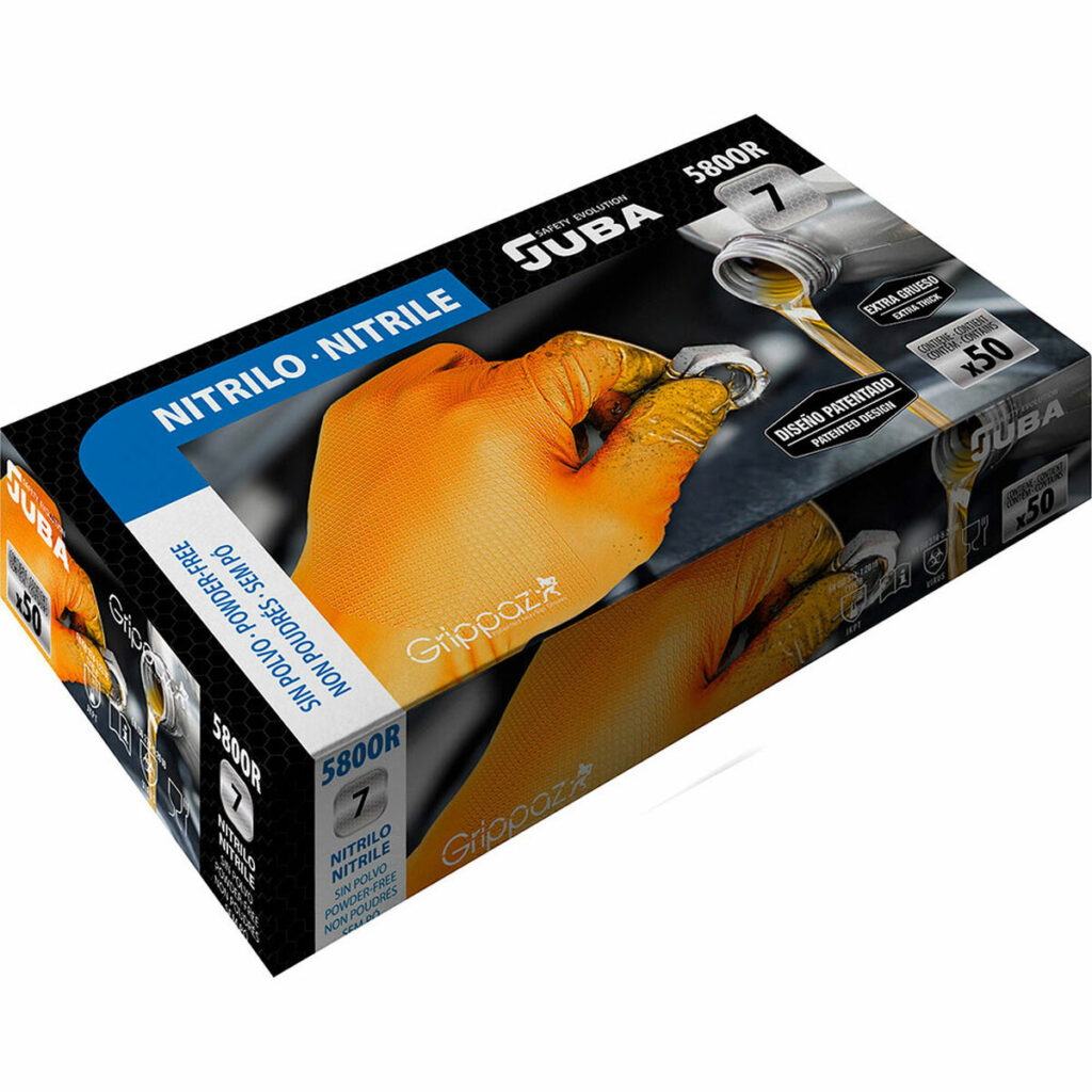 Γάντια Μίας Χρήσης JUBA Grippaz Κουτί Χωρίς σκόνη Πορτοκαλί Νιτρίλιο (50 Μονάδες)