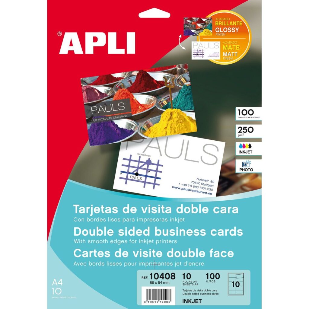 Business cards Apli 10408 Λευκό 10 Φύλλα Διπλή όψη 210 x 297 mm