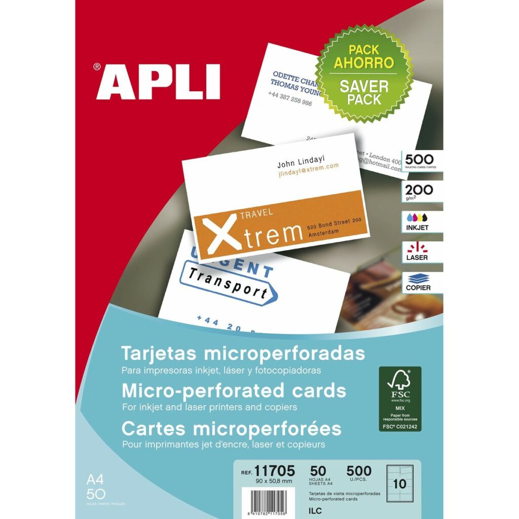 Business cards Apli Λευκό 50 Φύλλα 90 x 50