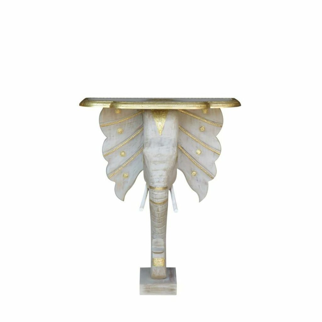 Κονσόλα DKD Home Decor Ελέφαντας Λευκό Γκρι Χρυσό Ορείχαλκος Ξύλο από Μάνγκο 80 x 30 x 96 cm
