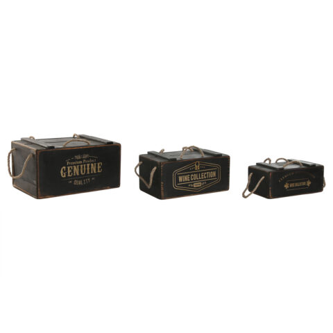 Κουτιά αποθήκευσης Home ESPRIT Μαύρο ξύλο ελάτου 38 x 24 x 20 cm 3 Τεμάχια