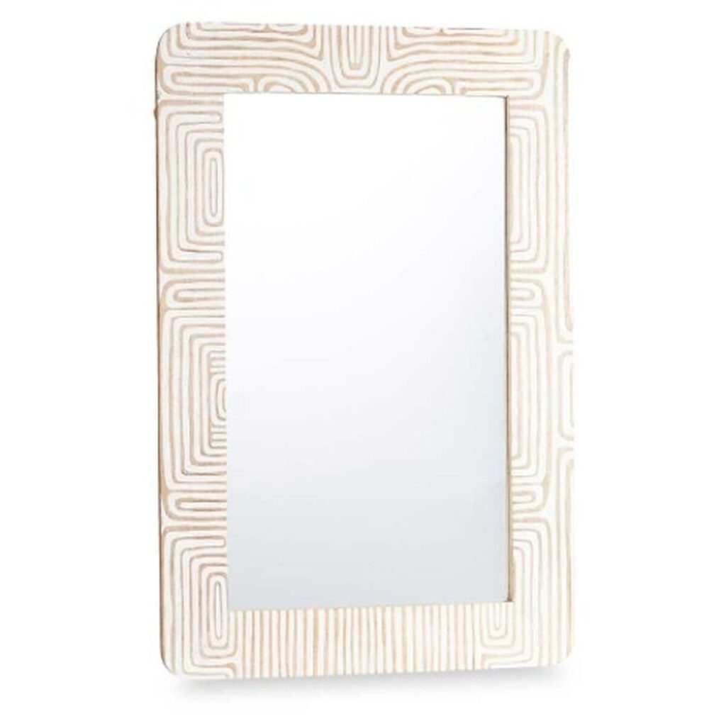 Τοίχο καθρέφτη Λευκό Καφέ Ξύλο από Μάνγκο Καμπύλη 90 x 60 x 2 cm