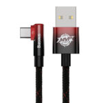 Kabel USB do USB-C kątowy Baseus Elbow 1m 100W (czarno-czerwony)