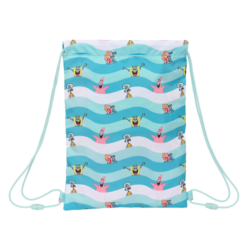 Σχολική Τσάντα με Σχοινιά Spongebob Stay positive Μπλε Λευκό (26 x 34 x 1 cm)