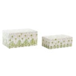 Κουτί-μπιζουτιέρα DKD Home Decor Λευκό Πράσινο Bamboo Αλουμίνιο Από φίλντισι 25 x 15 x 12 cm (x2)