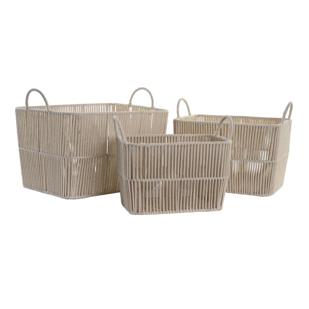 Σετ Καλαθιών DKD Home Decor Μπεζ Μέταλλο 39 x 29 x 31 cm 3 Τεμάχια