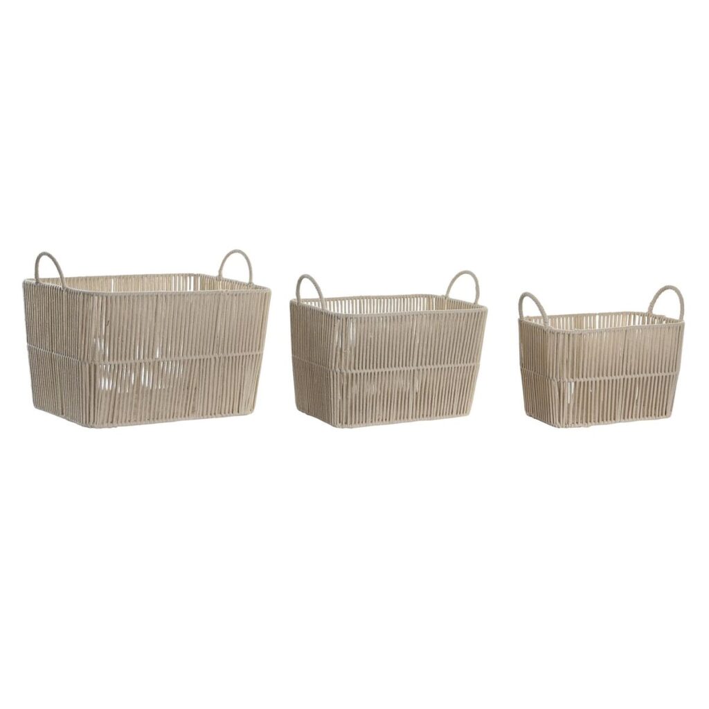 Σετ Καλαθιών DKD Home Decor Μπεζ Μέταλλο 39 x 29 x 31 cm 3 Τεμάχια