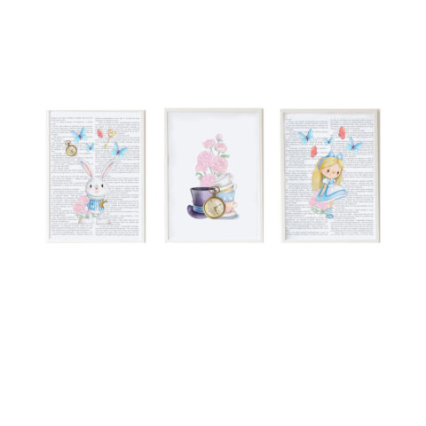 Σετ με 3 κάδρα Crochetts Alice Πολύχρωμο Ξύλο MDF 33 x 43 x 2 cm Κουνέλι Blomster Κορίτσι (3 Τεμάχια)