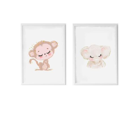 Σετ με 2 κάδρα Crochetts Πολύχρωμο Ξύλο MDF 33 x 43 x 2 cm Ελέφαντας Μαϊμού (2 Τεμάχια)