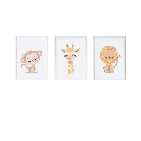 Σετ με 3 κάδρα Crochetts Πολύχρωμο Ξύλο MDF 33 x 43 x 2 cm Καμηλοπάρδαλη Λέων Μαϊμού (3 Τεμάχια)