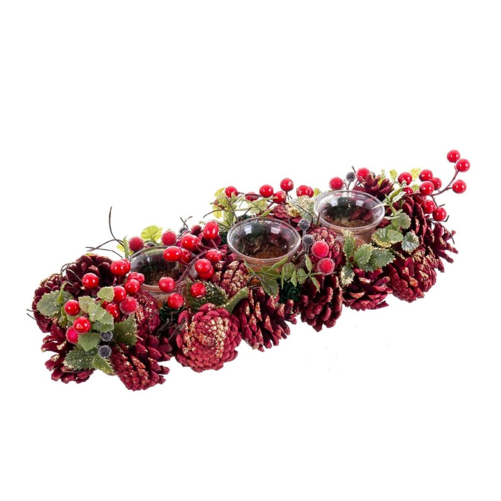 Χριστουγεννιάτικο Κηροπήγιο. Κόκκινο Πολύχρωμο Πλαστική ύλη Foam Ανανάδες 36 x 14 x 8 cm