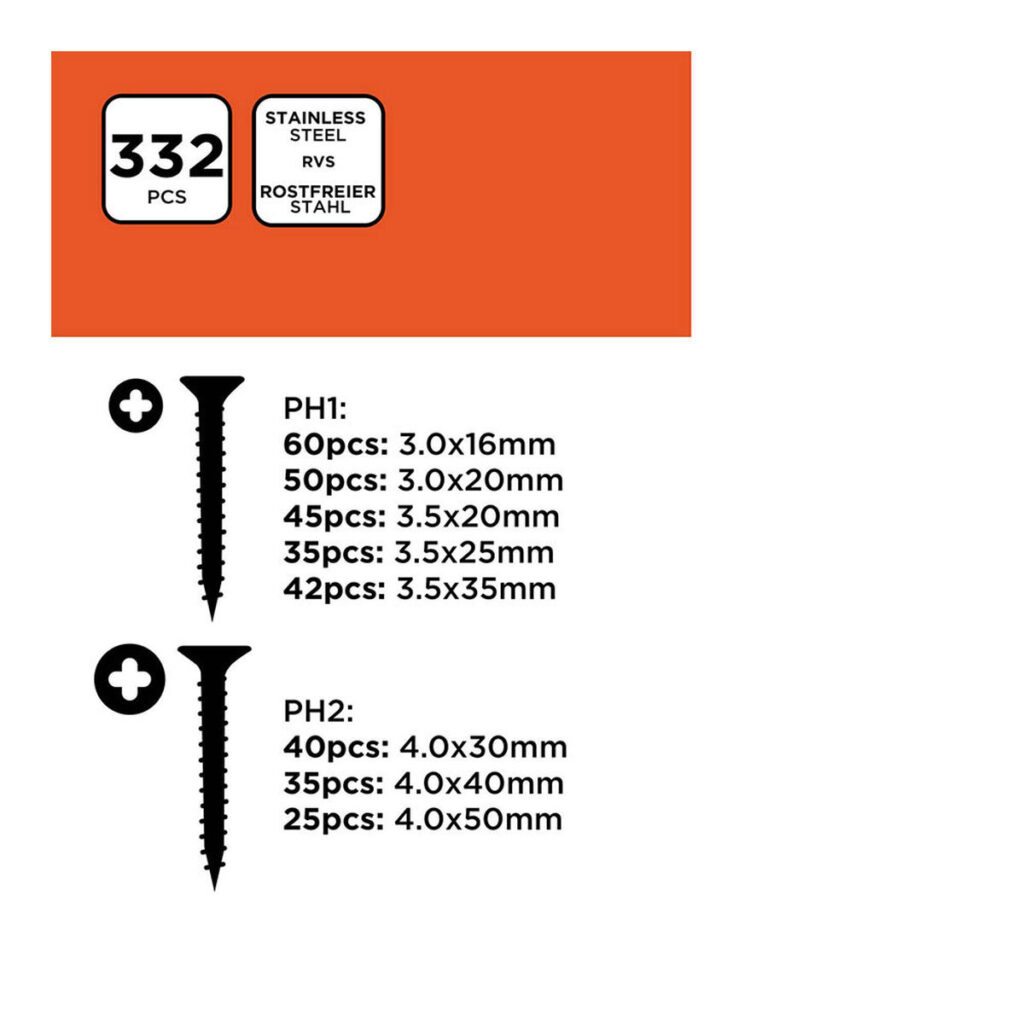 Κιτ βιδών Black & Decker Phillips Ξύλο 332 Τεμάχια
