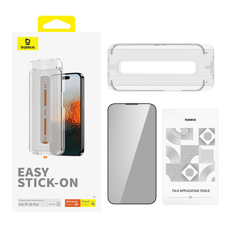 Baseus Προστατευτικό Οθόνης Tempered Glass Sapphire με Φίλτρο Ιδιωτικότητας για iPhone 15 Pro (Διαφανές)