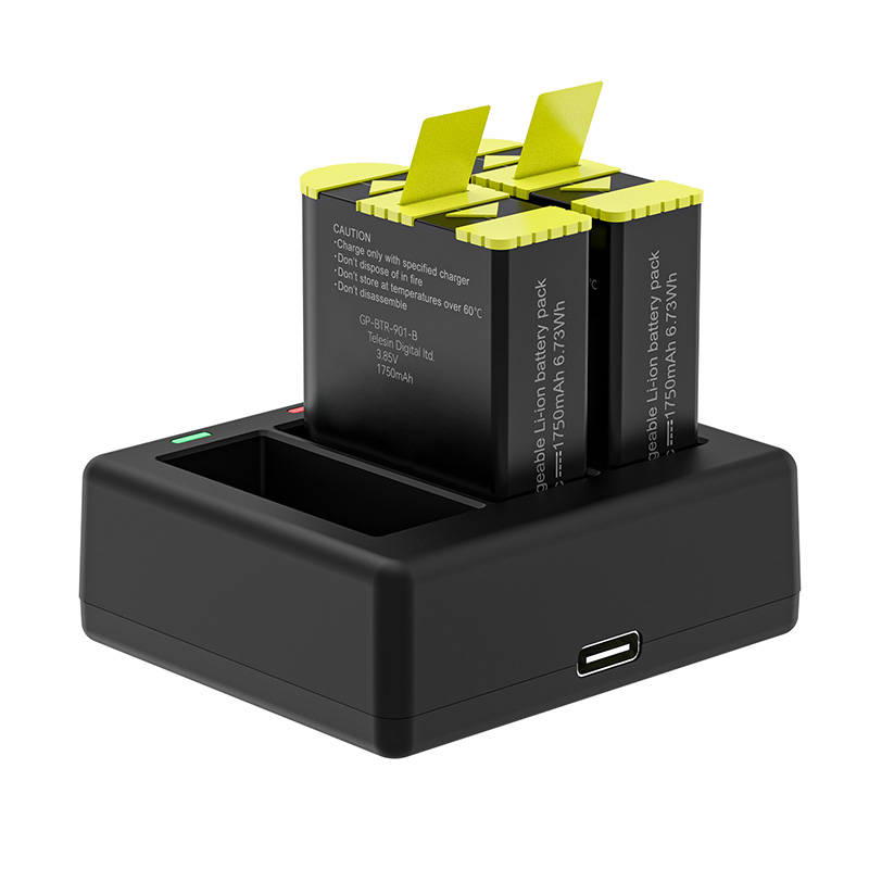Telesin three-channel charger + 2 batteries for GoPro Hero 9 / 10 / 11 / 12 (GP-BTR-903-B)