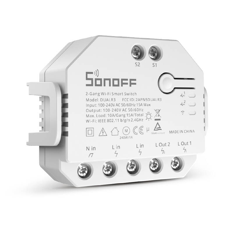 Sonoff Έξυπνος Ενδιάμεσος Διακόπτης WiFi Dual R3 (Λευκό)