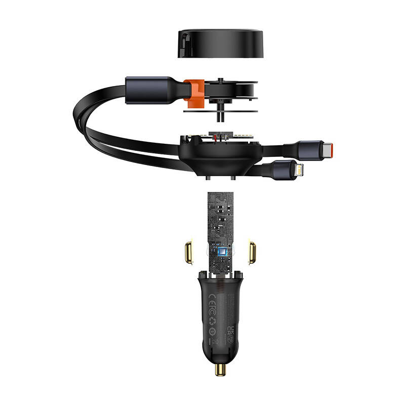 Baseus Φορτιστής Αυτοκινήτου Enjoyment με Καλώδιο USB-C + Lightning 3A