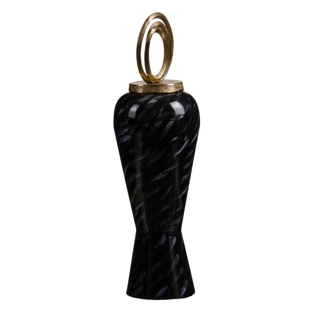 Βάζο 18 x 18 x 58 cm Κρυστάλλινο Μαύρο Χρυσό Μέταλλο