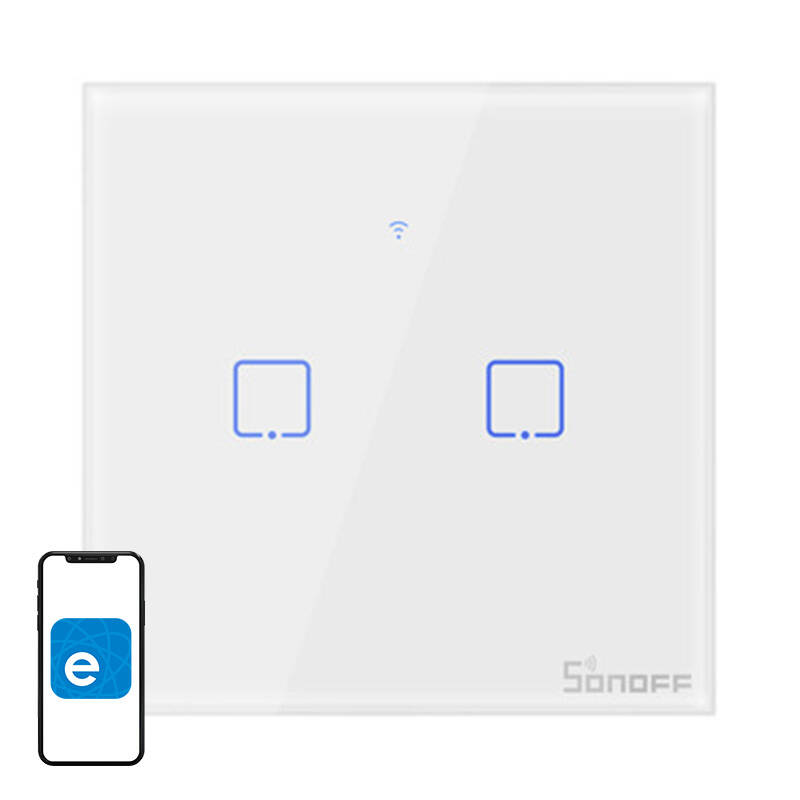 Sonoff Έξυπνος Διακόπτης WiFi & RF 433 T1 EU TX (2 καναλιών) (Λευκό)