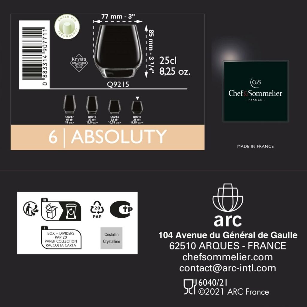 Σετ ποτηριών Chef&Sommelier PRIMARY BLACK Μαύρο Γυαλί 360 ml 6 Τεμάχια