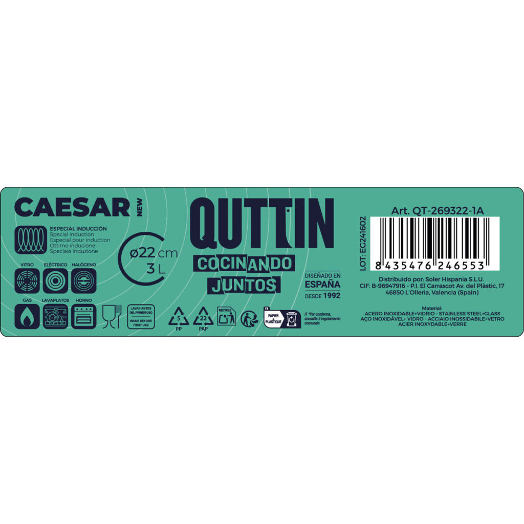 Κατσαρόλα με Γυάλινο Καπάκι Quttin Caesar Χάλυβας ø 22 x 8 cm (x6)