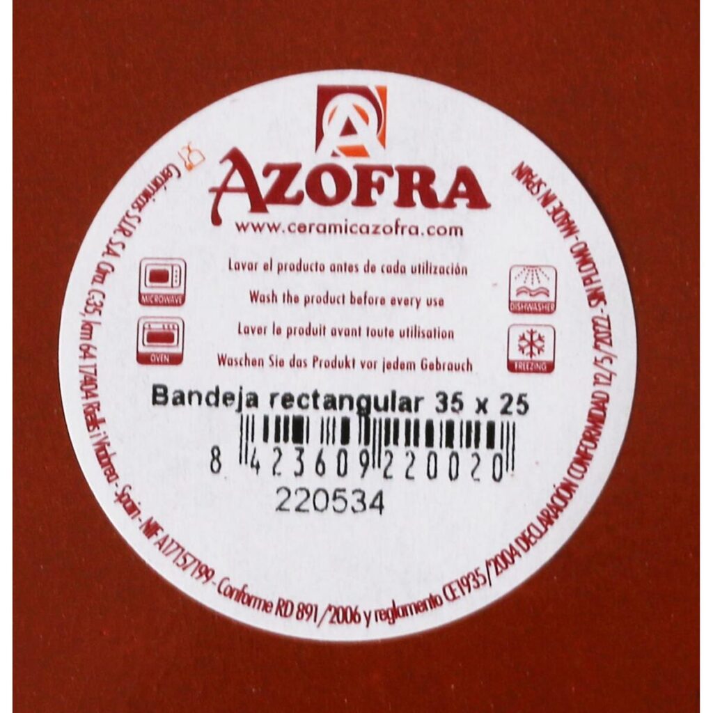 Ταψί Inde Vitro Azofra Ψημένος πηλός Ορθογώνιο 35 x 25 x 6 cm (4 Μονάδες)