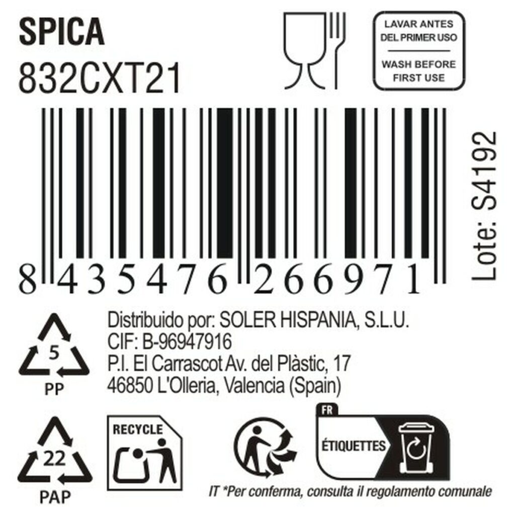 Ποτήρι Κρασί La Mediterránea Spica Διαφανές 320 ml (36 Μονάδες)