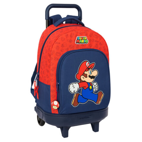 Σχολική Τσάντα με Ρόδες Super Mario Trick Κόκκινο Σκούρο μπλε 33 x 45 x 22 cm