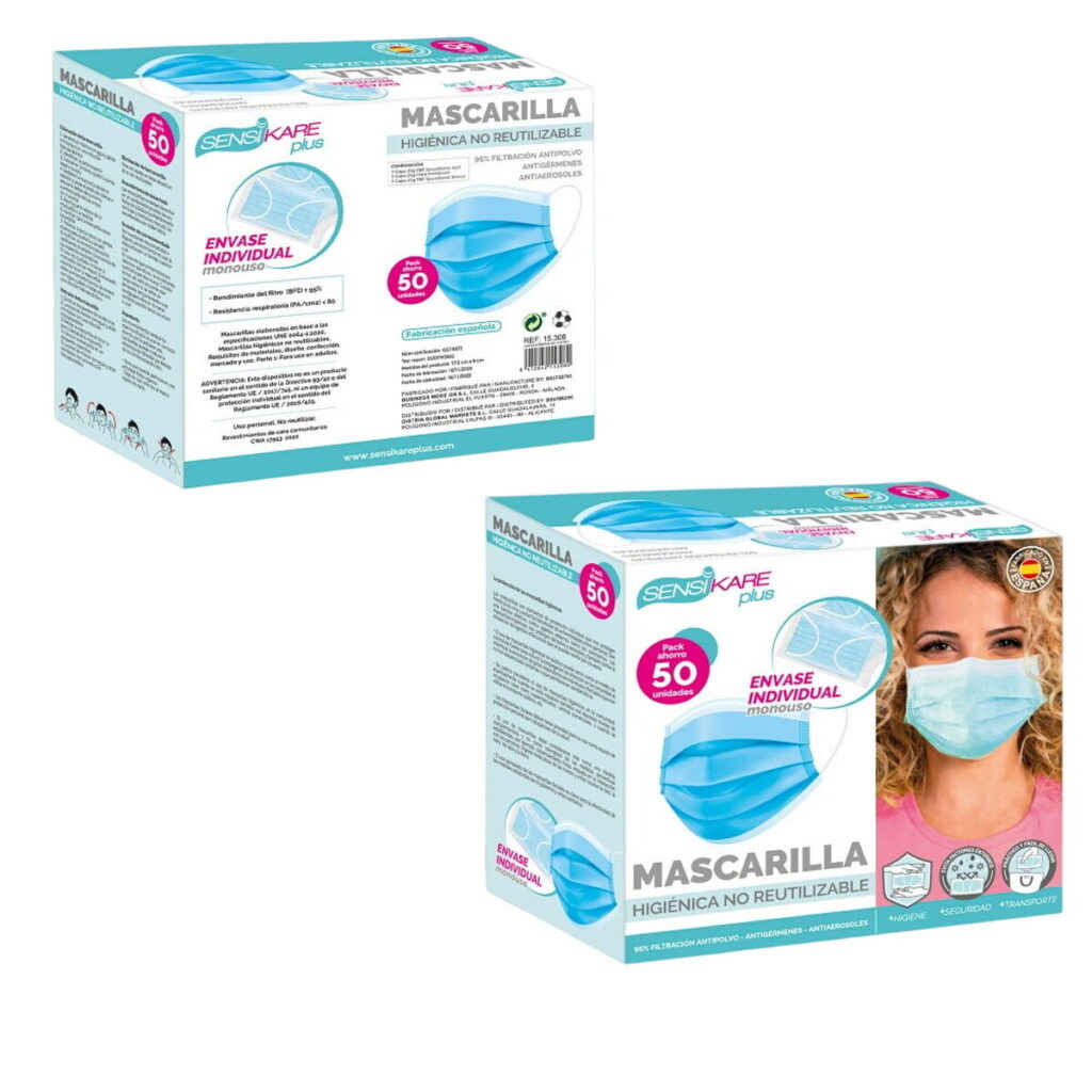 Box of hygienic masks SensiKare 50 Τεμάχια (12 Μονάδες)