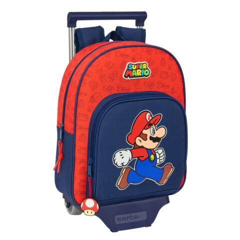 Σχολική Τσάντα με Ρόδες Super Mario Trick Κόκκινο Σκούρο μπλε 28 x 34 x 10 cm