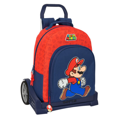 Σχολική Τσάντα με Ρόδες Super Mario Trick Κόκκινο Σκούρο μπλε 32 x 42 x 15 cm