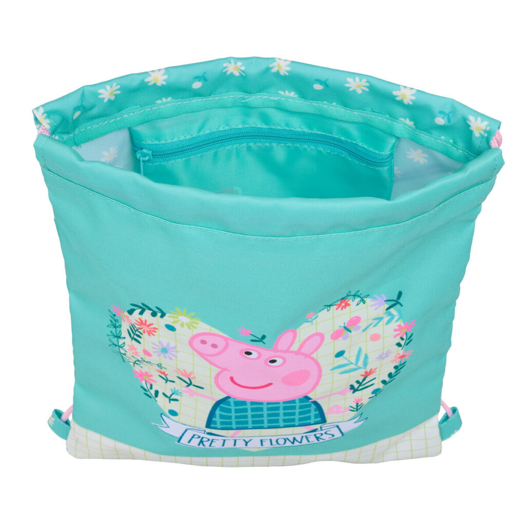 Σχολική Τσάντα με Σχοινιά Peppa Pig Pretty flowers Κίτρινο Μέντα 26 x 34 x 1 cm