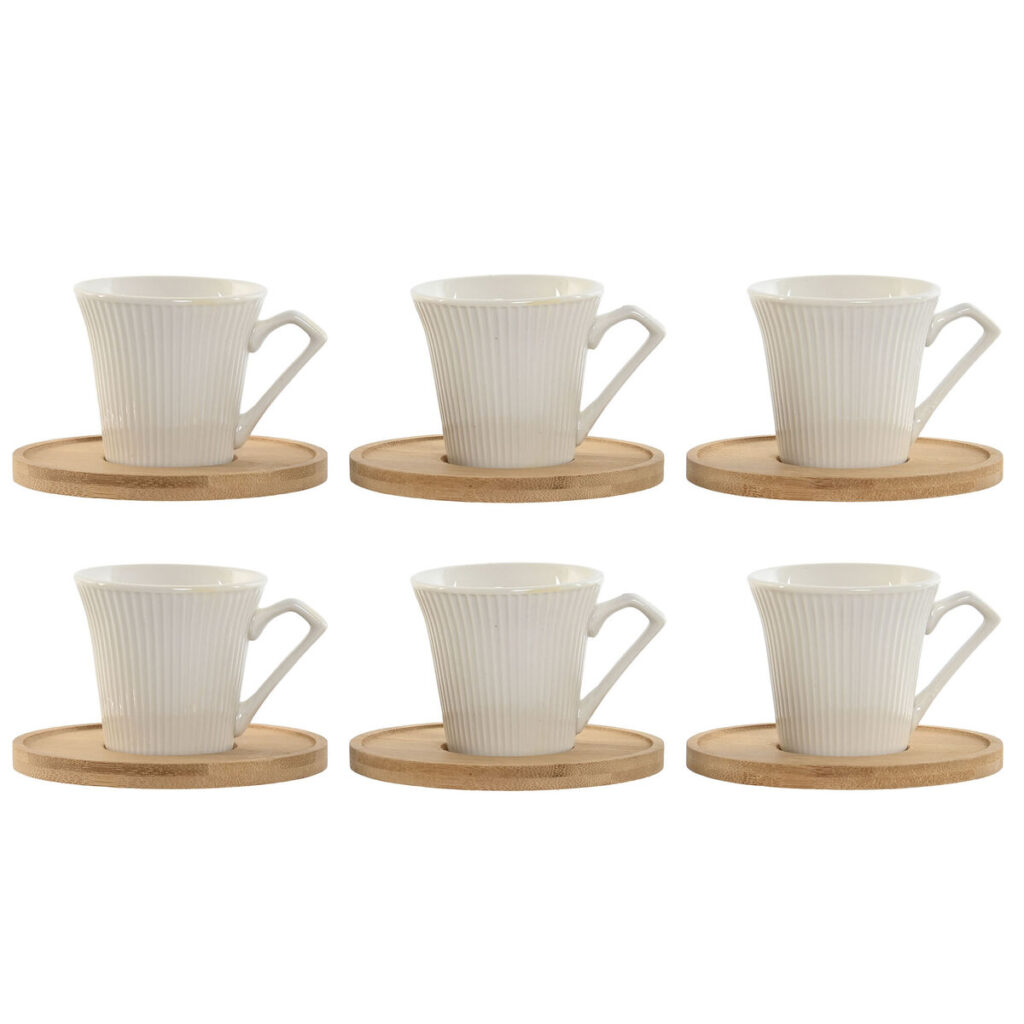 Σετ 6 Φλυτζάνια με Πιατάκι Home ESPRIT Λευκό Bamboo Πορσελάνη 90 ml