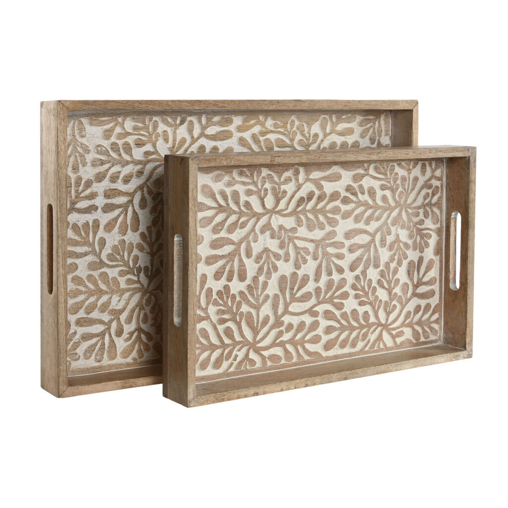 Σετ Δίσκων Home ESPRIT Λευκό Φυσικό Ινδός 44 x 29 x 5 cm (x2)