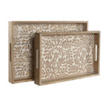 Σετ Δίσκων Home ESPRIT Λευκό Φυσικό Ινδός 44 x 29 x 5 cm (x2)