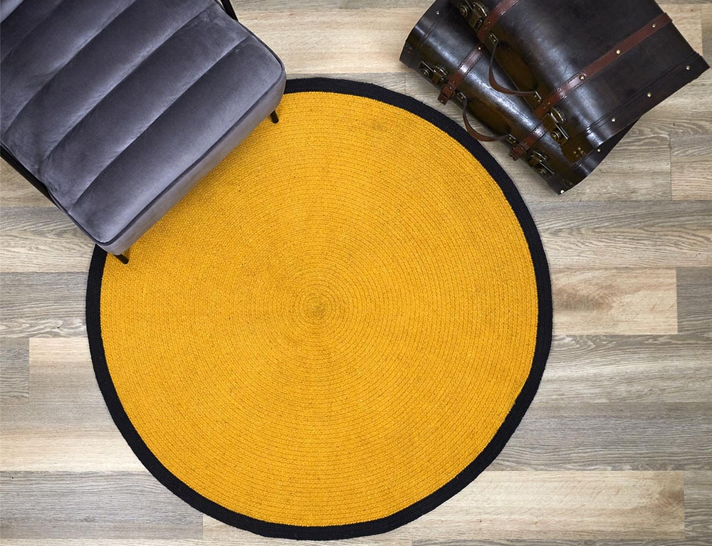 Χαλιά Tapis Rond Coton Moutarde Bord Noir 120Cm M4 Tx904