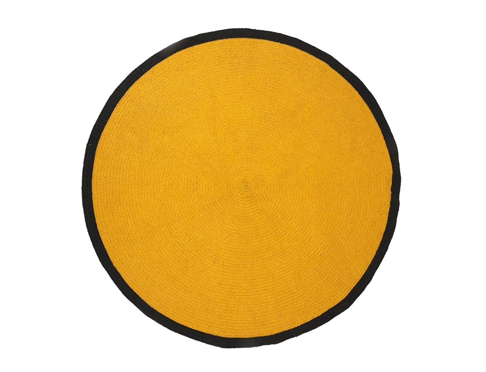 Χαλιά Tapis Rond Coton Moutarde Bord Noir 120Cm M4 Tx904